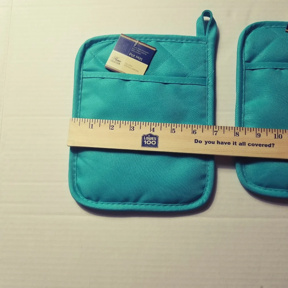 NWT HOME COLLECTION DARK AQUA POT HOLDER SET WITH GRIP PAD